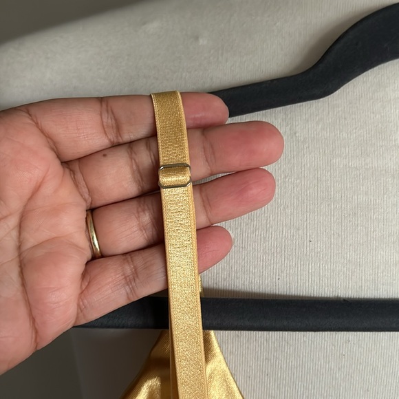 Womens Gold Satin Wireless Leotard Bodysuit w/ Adjustable Straps - Size L - Picture 7 of 11